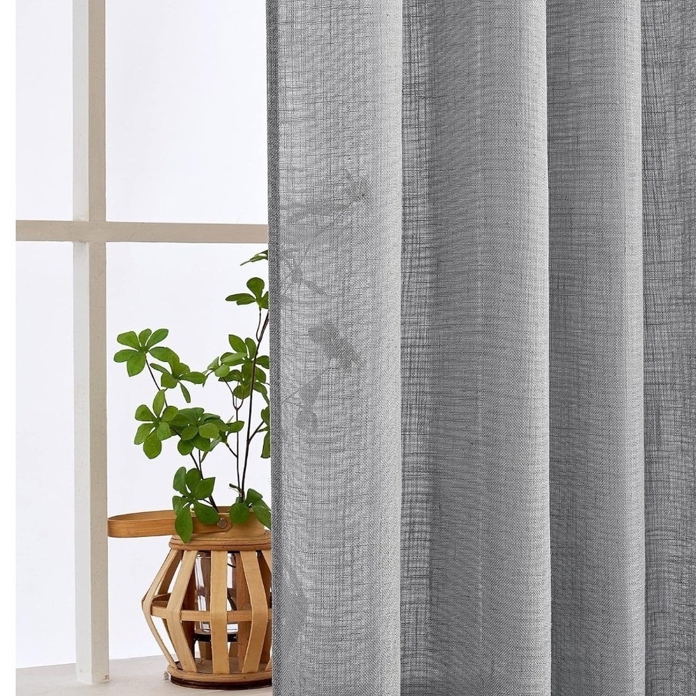 YoungsTex Curtain Panels Unisex 52x84 Grey Linen Semi Sheer Farmhouse X00 NWT